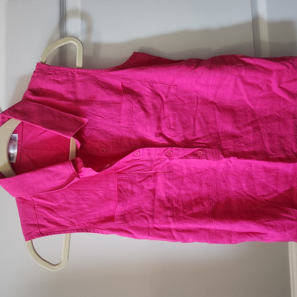 Vibrant Pink Sleeveless Button-Up Shirt